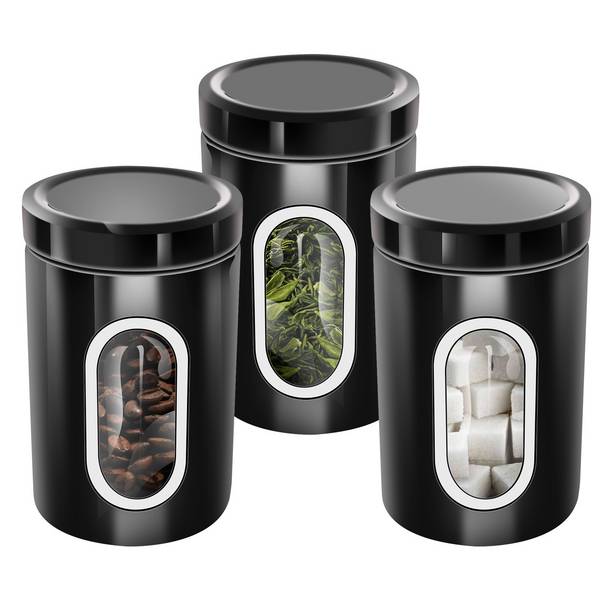 Ensemble 3 Boîtes Empilables pour Café Sucre Fenêtre Transparent Hermétique
