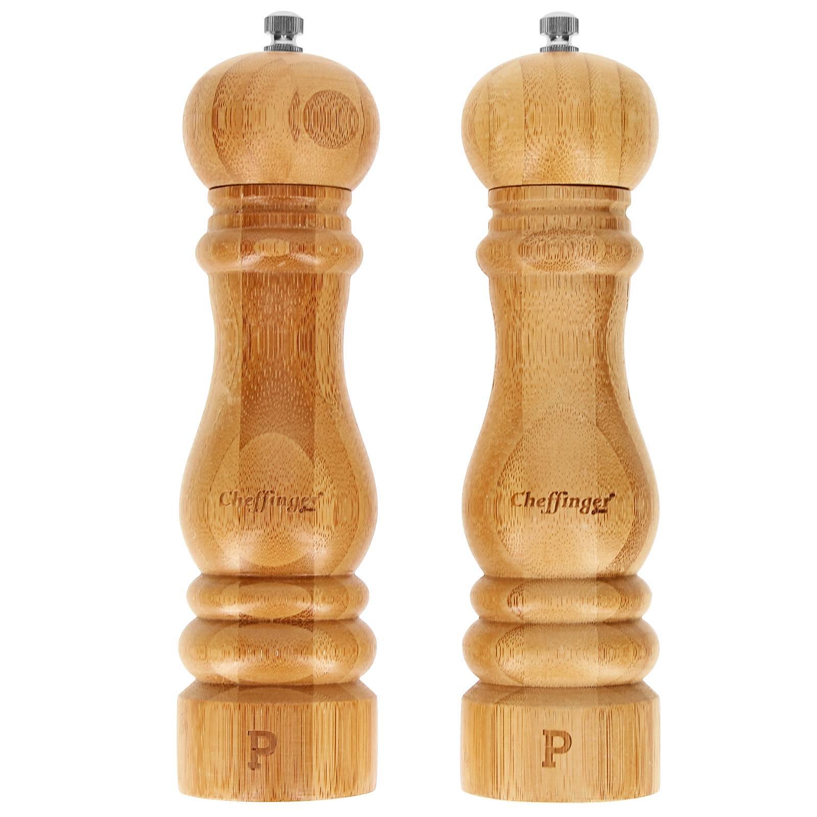 Set de 2 Moulins Sel et Poivre en Bambou naturel Broyeur Réglable-0
