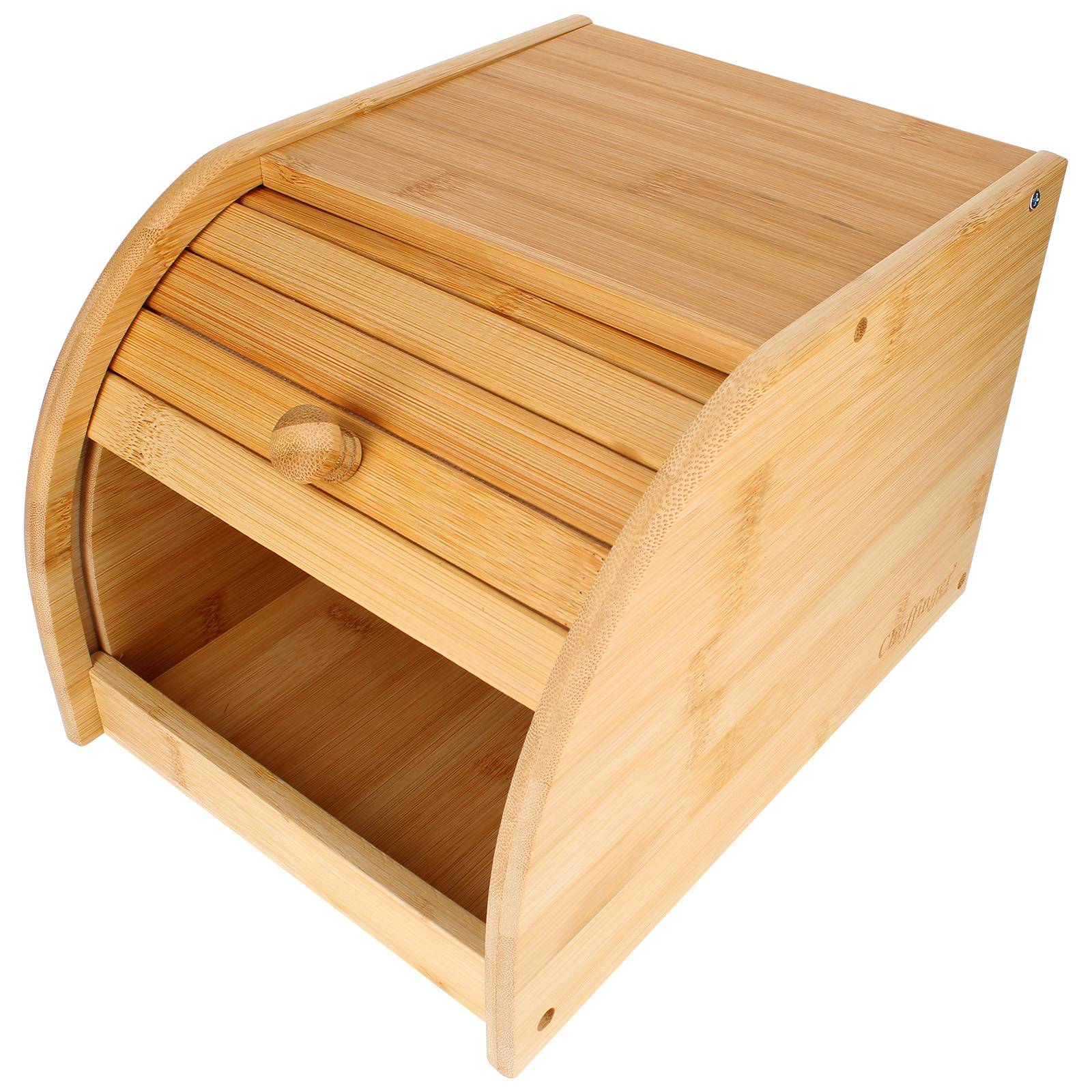 Boîte à Pain en Bambou Naturel Ouverture Coulissant Compact Ultra Pratique-0