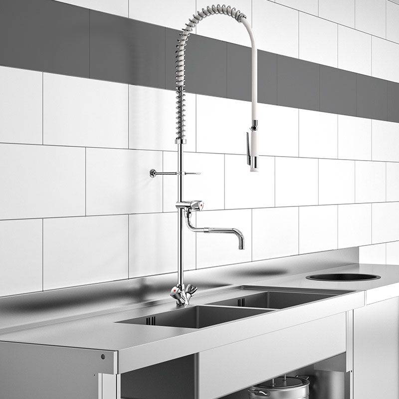 Combiné de prélavage monotrou avec mélangeur pour grande cuisine DELABIE G6632-1