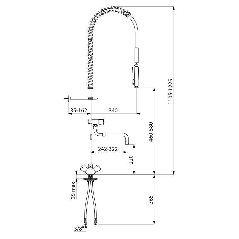 Combiné de prélavage monotrou avec mélangeur pour grande cuisine DELABIE G6632-2