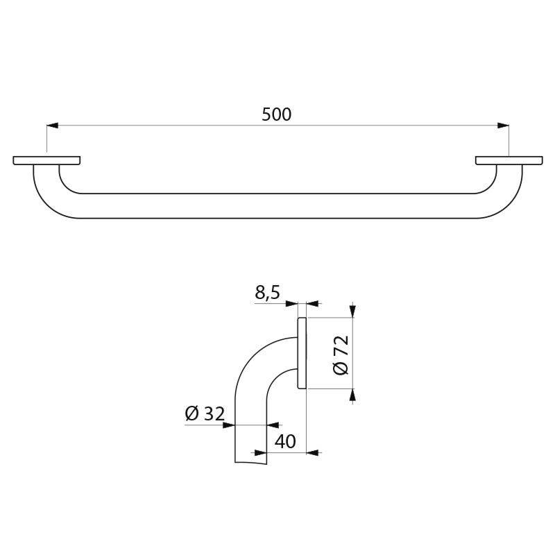 Barre de relèvement droite BASIC inox époxy blanc Ø32 500mm-1
