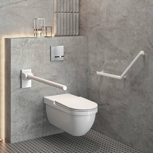 Barre de maintien coudée 135° Be-Line 400x400mm Alu blanc mat, 3 points de fixation DELABIE 511982W