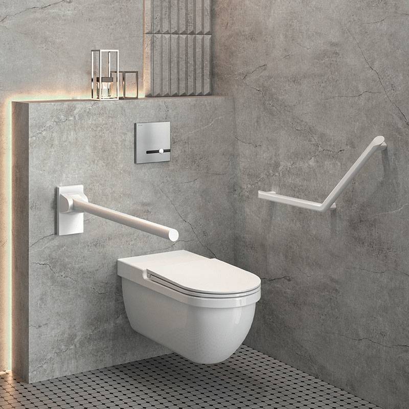 Barre de maintien coudée 135° Be-Line 400x400mm Alu blanc mat, 3 points de fixation DELABIE 511982W-0