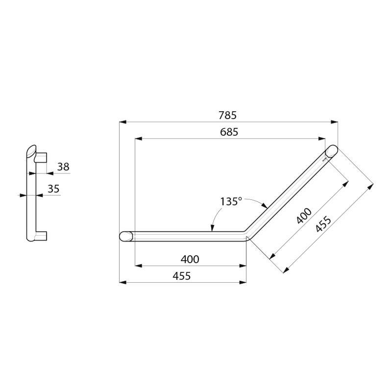 Barre de maintien coudée 135° Be-Line 400x400mm Alu blanc mat, 3 points de fixation DELABIE 511982W-2