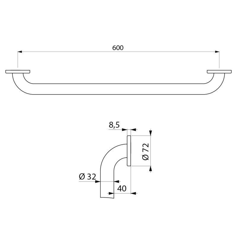 Barre de relèvement droite BASIC inox époxy blanc Ø32 600mm-1