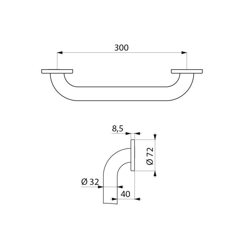 Barre de relèvement droite BASIC époxy blanc Ø32 300mm-2