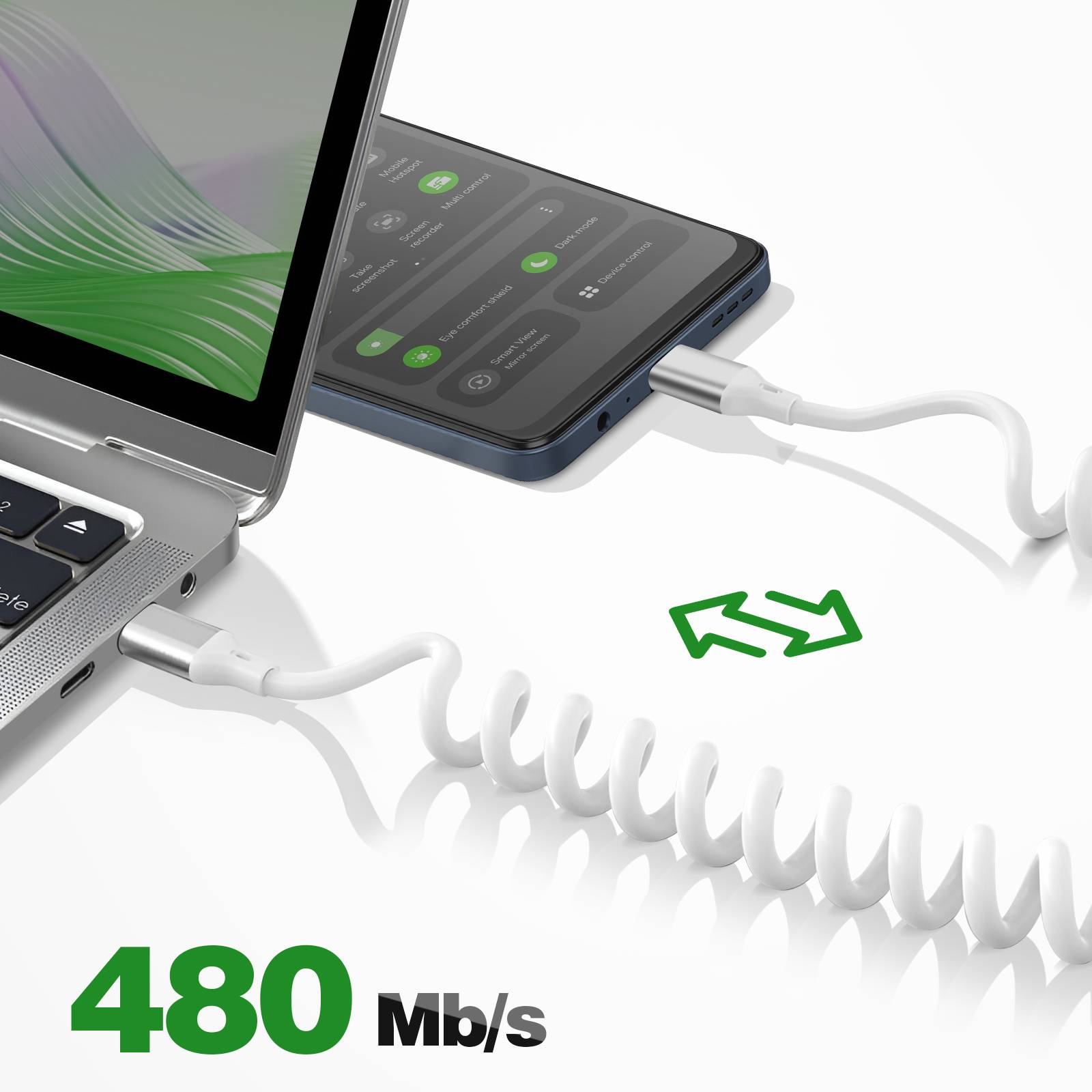 Câble USB-C vers USB-C 240W 480 Mb/s Spiralé Rétractable 12 à 50cm-2