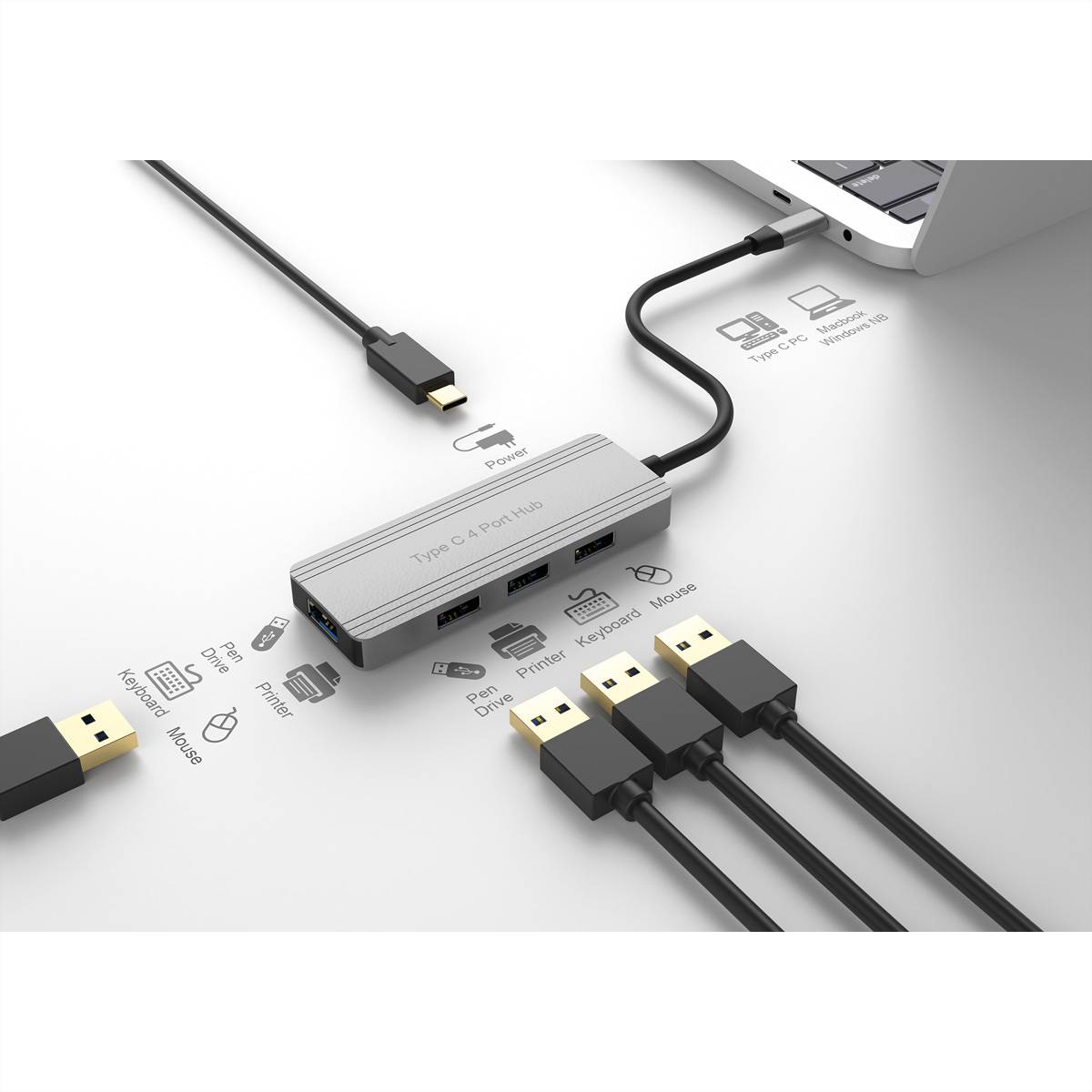 VALUE Hub USB 3.2 Gen 1, 4 ports, type C-2