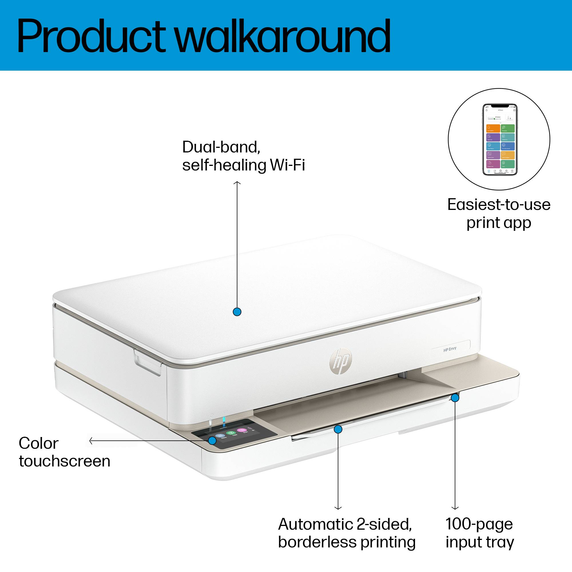 HP ENVY 6110e Wireless All-in-One Couleur Imprimante, Instant Ink; Impression photo, A jet d'encre thermique, Impression-3