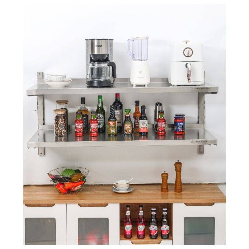 Etagère Murale en Inox sur Crémaillères 2 Niveaux - L 1200 x P 400 mm-0