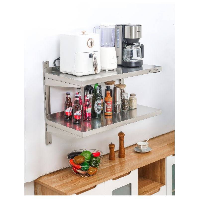 Etagère Murale en Inox sur Crémaillères 2 Niveaux - L 800 x P 400 mm-0