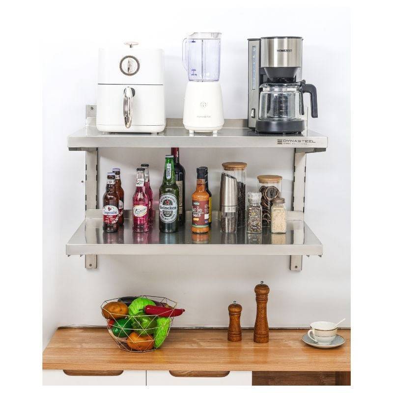 Etagère Murale en Inox sur Crémaillères 2 Niveaux - L 800 x P 400 mm-1