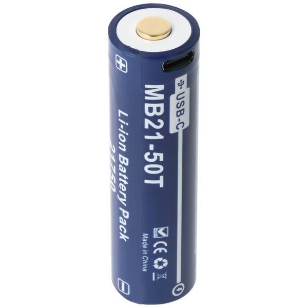 Batterie Li-ion 21700 5000 mAh, 21750, USB-C, courant de décharge max. 25 A, 76,8 x 21,2 mm
