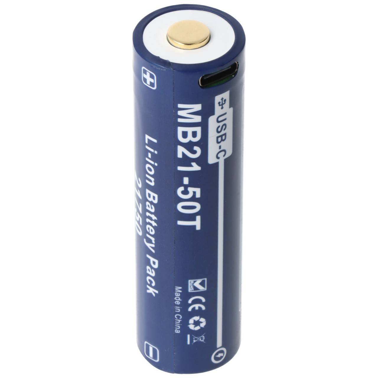 Batterie Li-ion 21700 5000 mAh, 21750, USB-C, courant de décharge max. 25 A, 76,8 x 21,2 mm-0