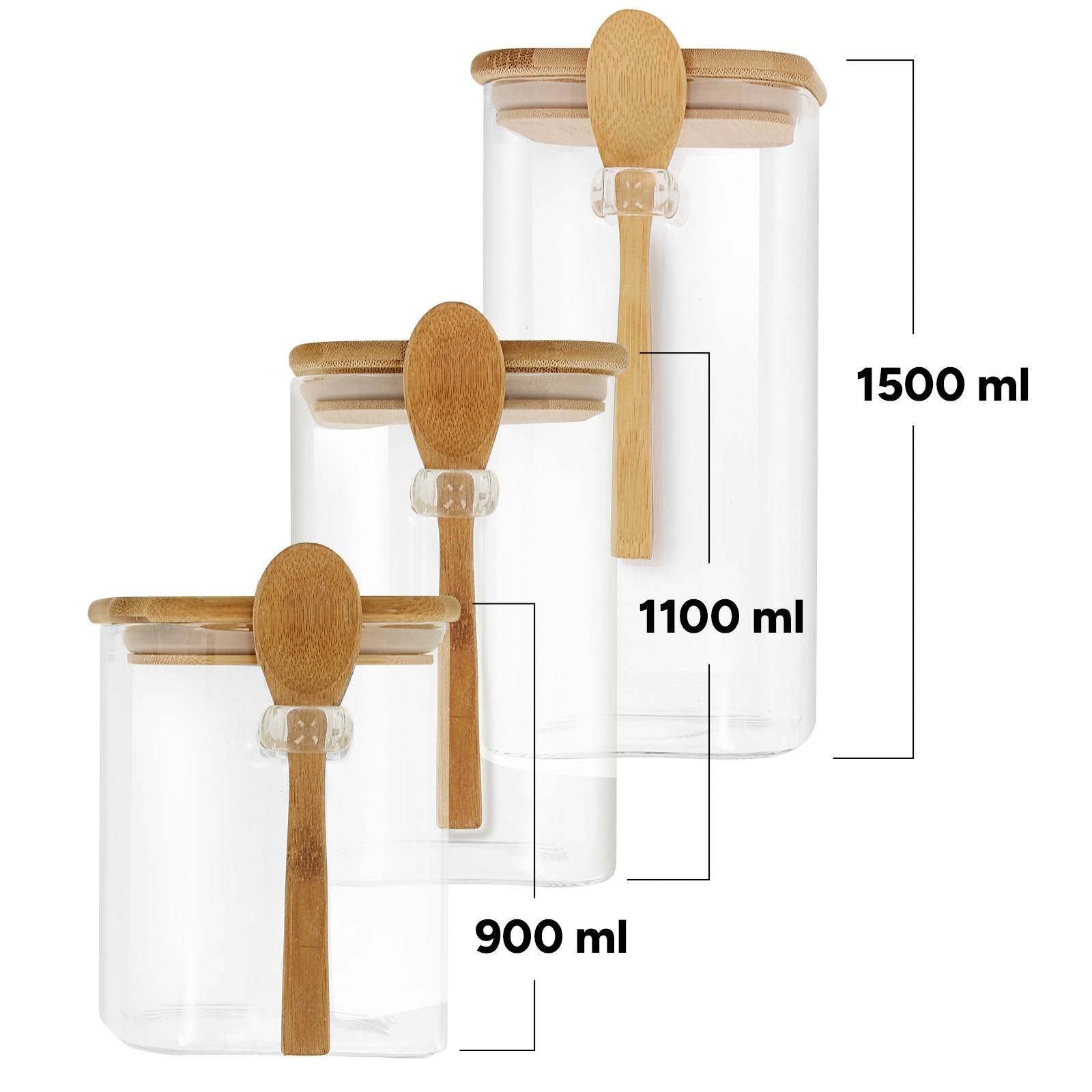 Lot 3 Bocaux de Rangement en Verre avec 3 Cuillère et Couvercle Bambou-3