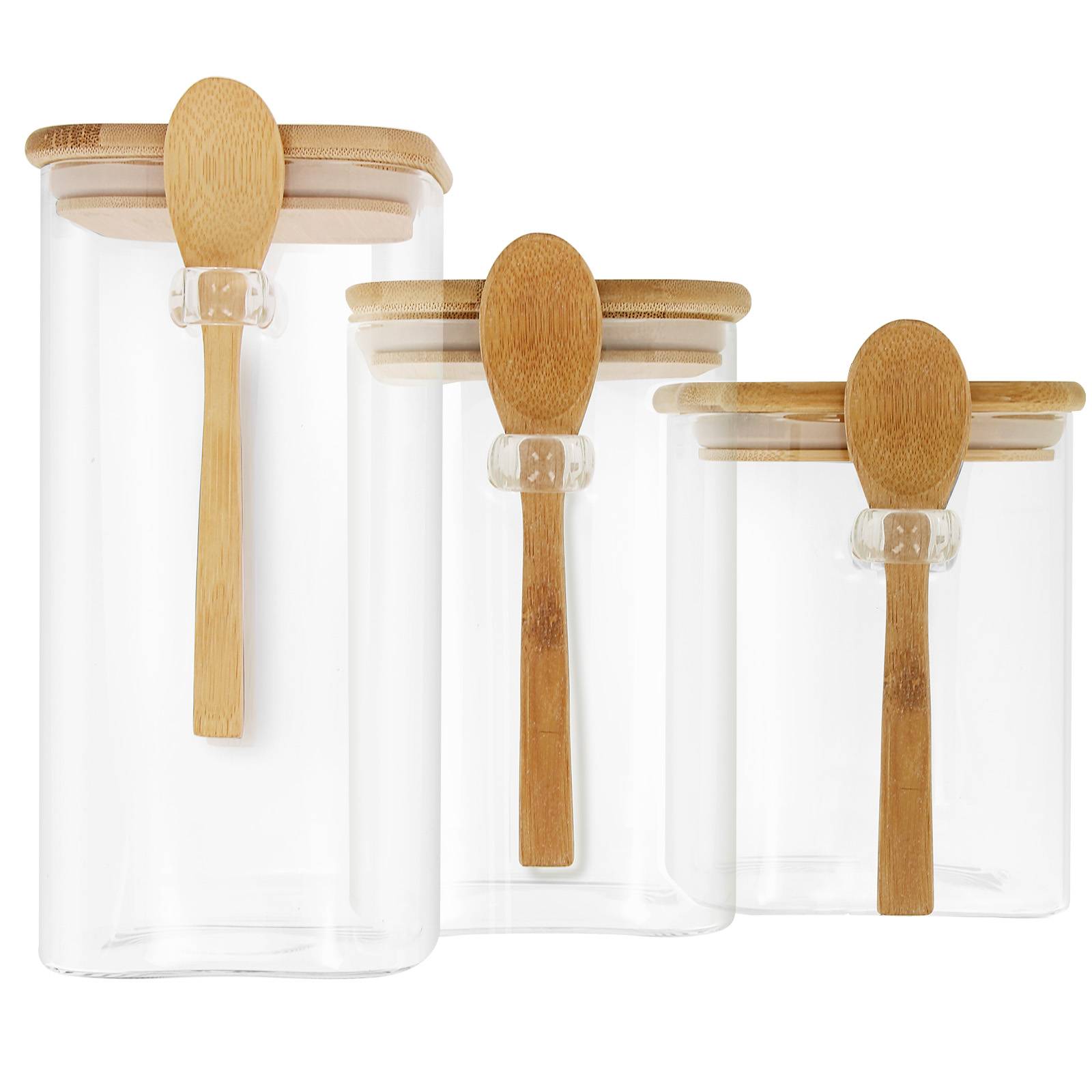Lot 3 Bocaux de Rangement en Verre avec 3 Cuillère et Couvercle Bambou-4