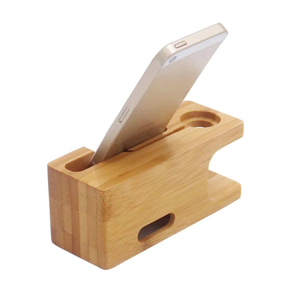 Socle de Chargement pour Apple Watch et iPhone 2 en 1 en Bambou-0