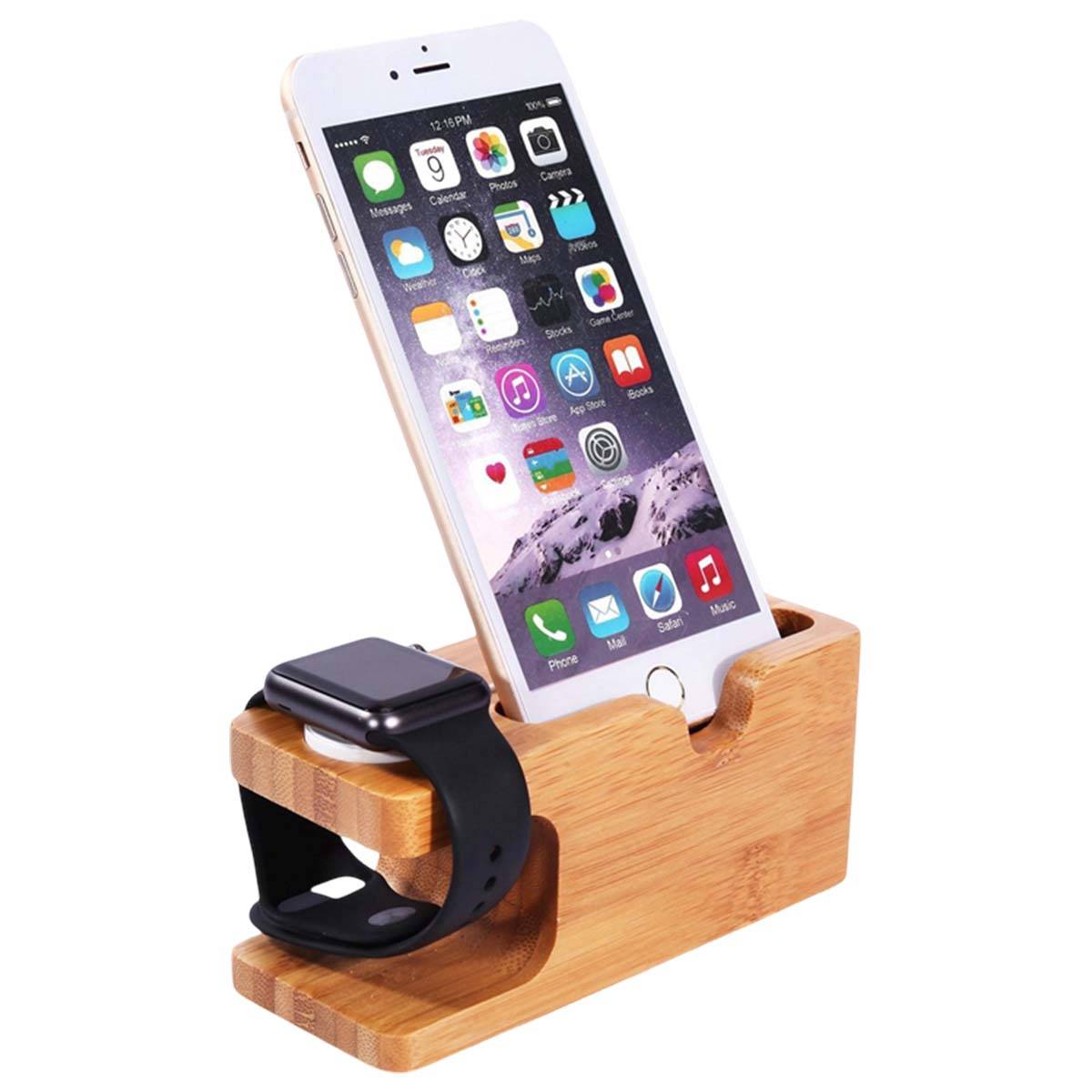 Socle de Chargement pour Apple Watch et iPhone 2 en 1 en Bambou-1