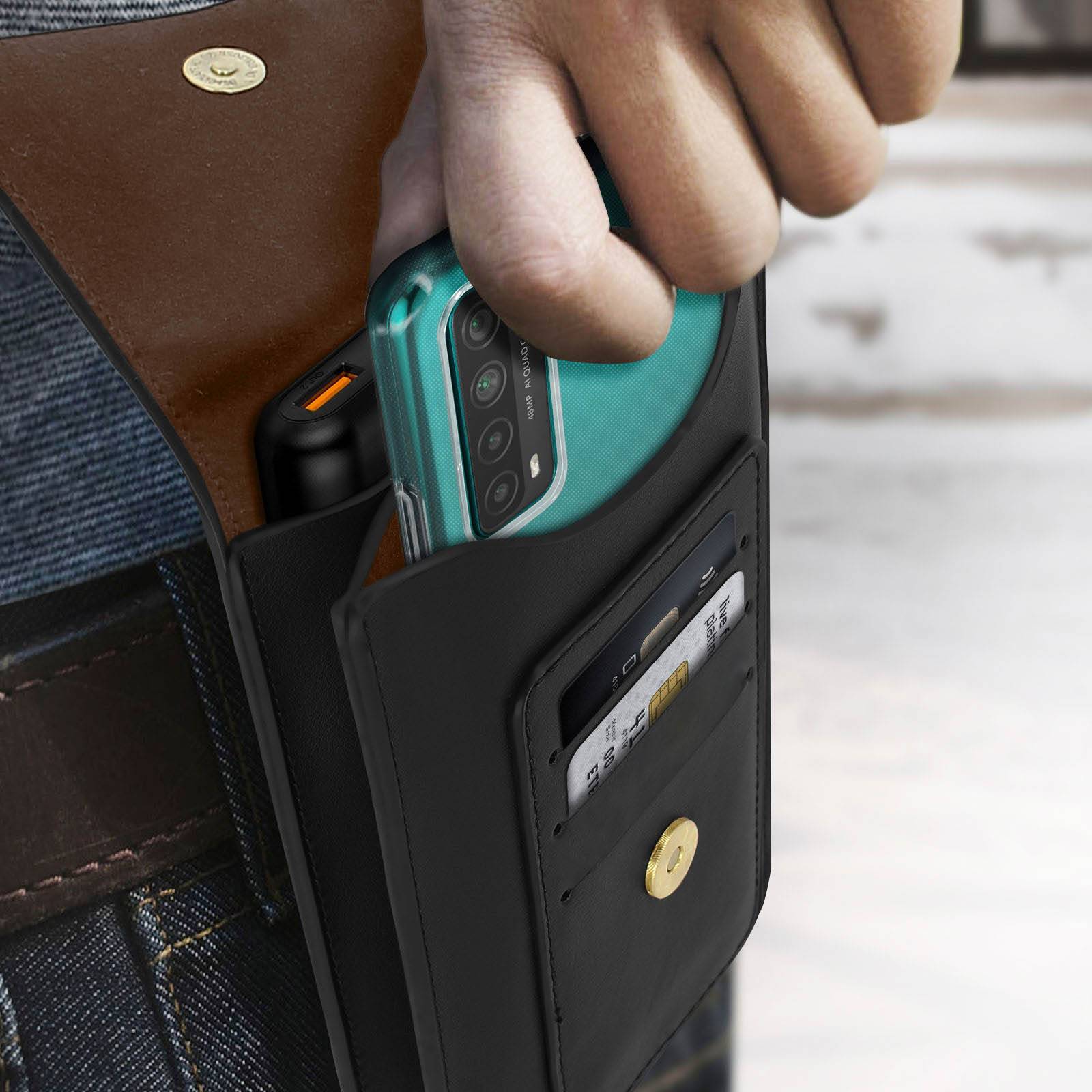 Étui Ceinture pour Smartphone Multipoche Vertical Horizontal Bouton Magnétique-4