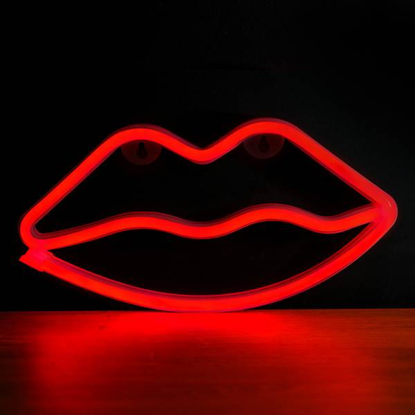 Lampe Néon Bouche avec Accroche Murale et Port USB-A
