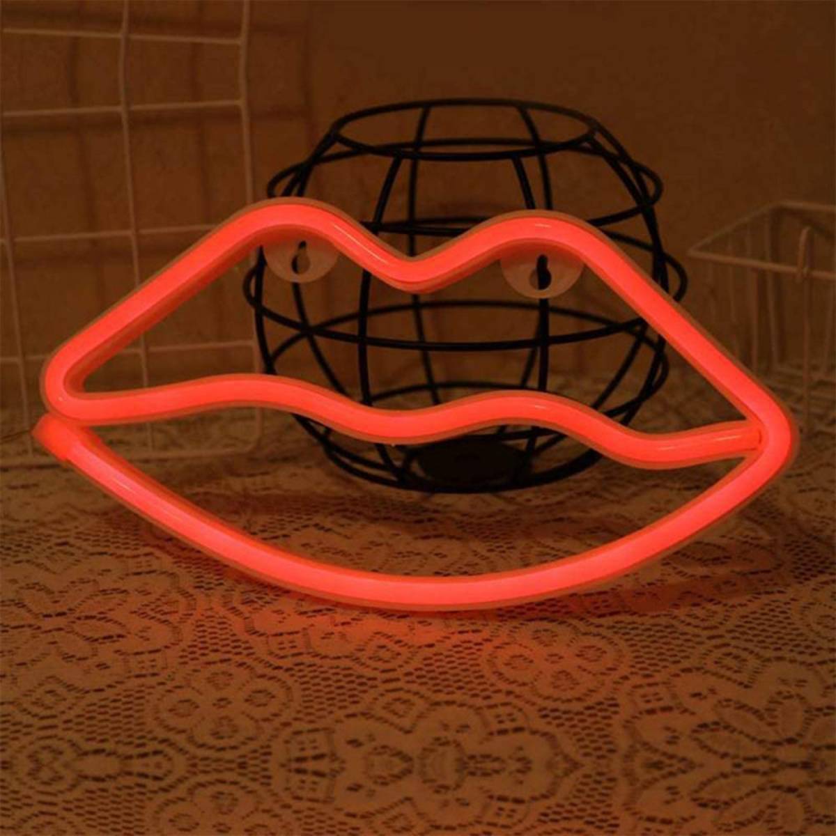 Lampe Néon Bouche avec Accroche Murale et Port USB-A-2