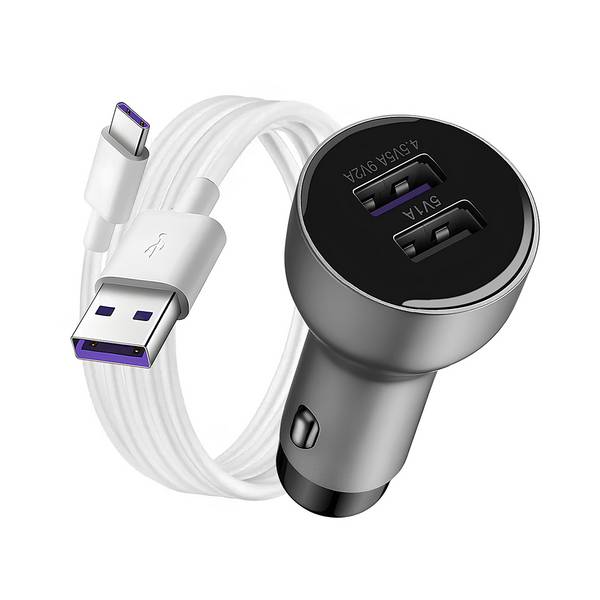 Chargeur allume-cigare argenté avec 2 ports USB