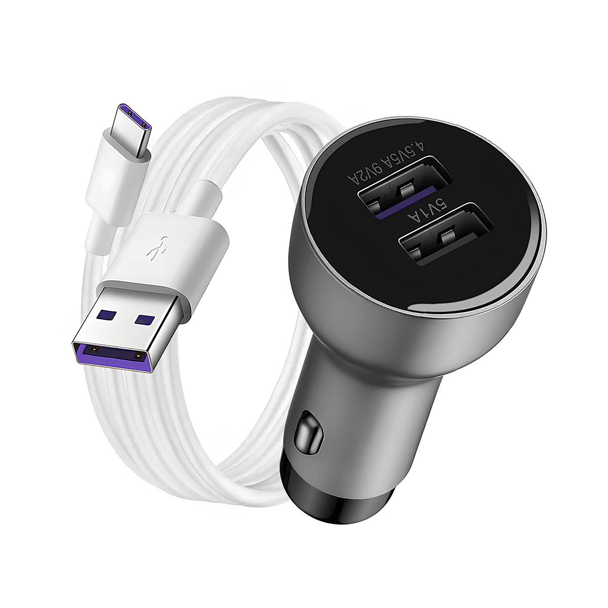 Chargeur allume-cigare argenté avec 2 ports USB-0