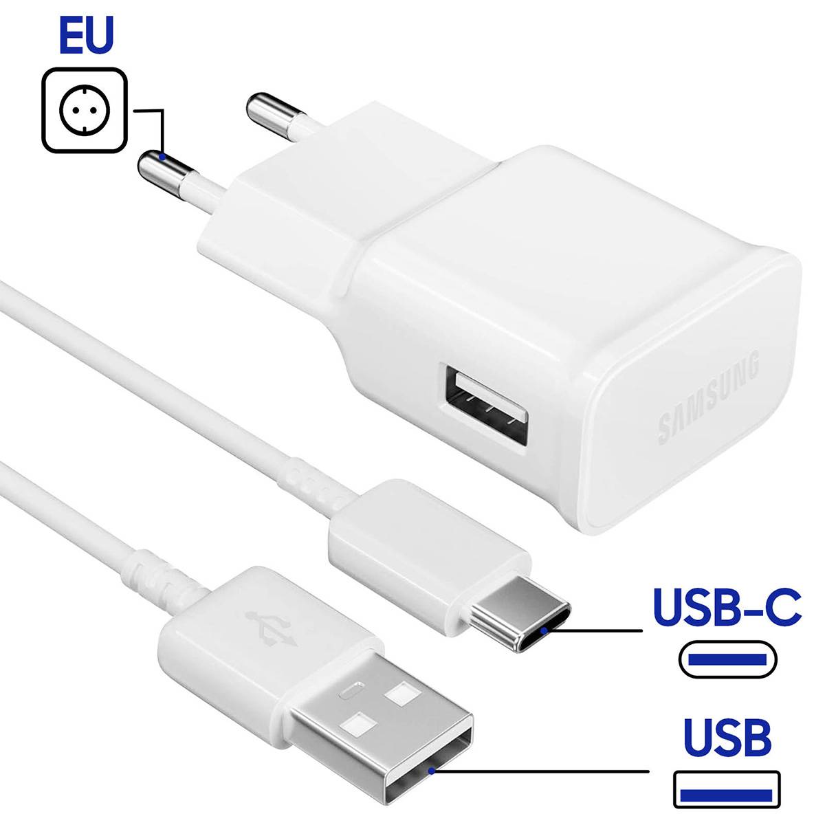 Pack Chargeur Secteur Samsung 15W USB-A avec câble USB-C vers USB-A 1m-2