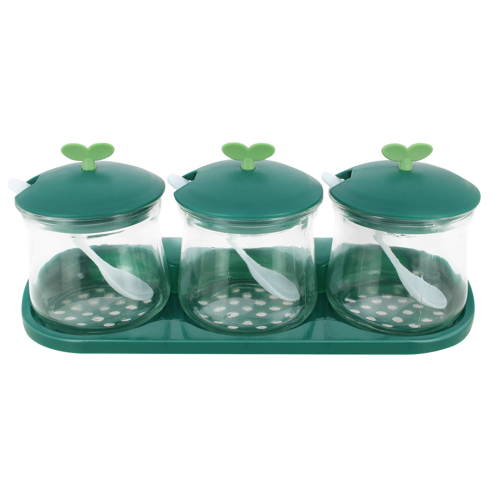 Ensemble de 3 Bocaux à Épices en Verre avec Couvercles et Support en Plastique-1