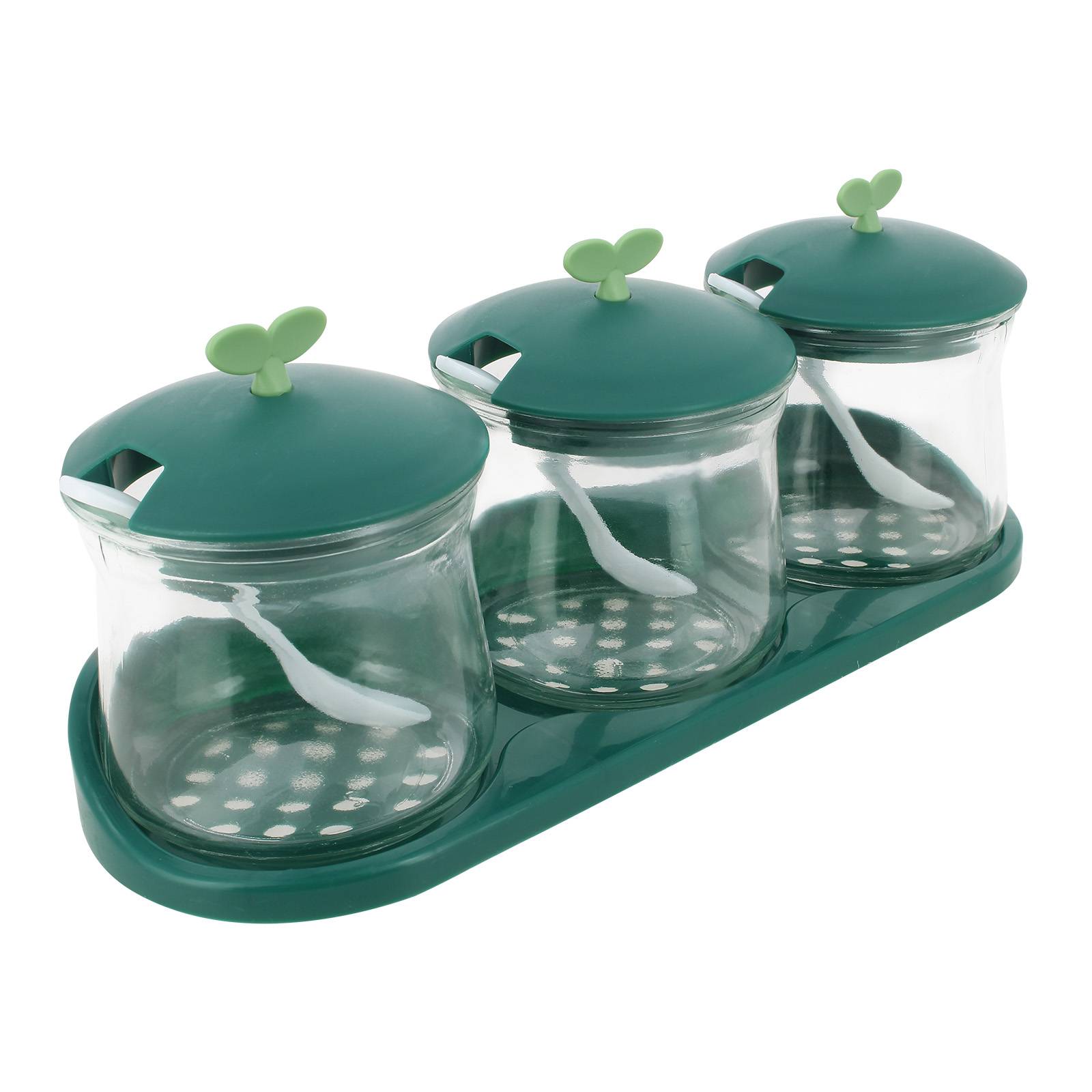 Ensemble de 3 Bocaux à Épices en Verre avec Couvercles et Support en Plastique-4
