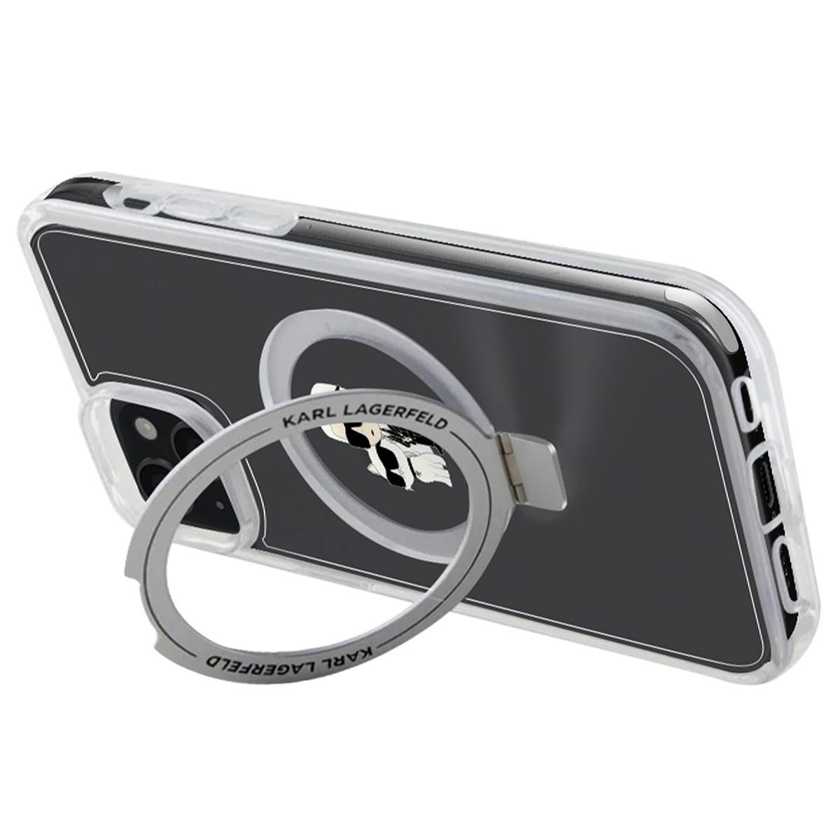 Coque Magsafe pour Apple iPhone 15 Plus TPU Ring Stand Karl et Choupette-1