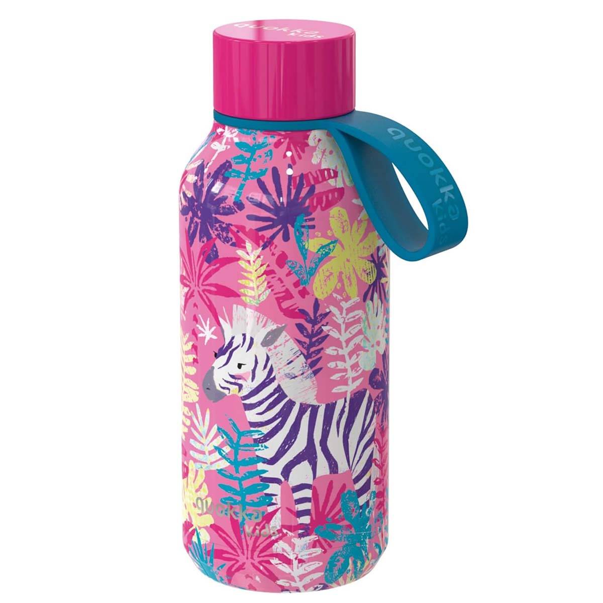 Bouteille Isotherme 330ml Modèle Solid Kids avec Sangle et Motif Zèbre-1