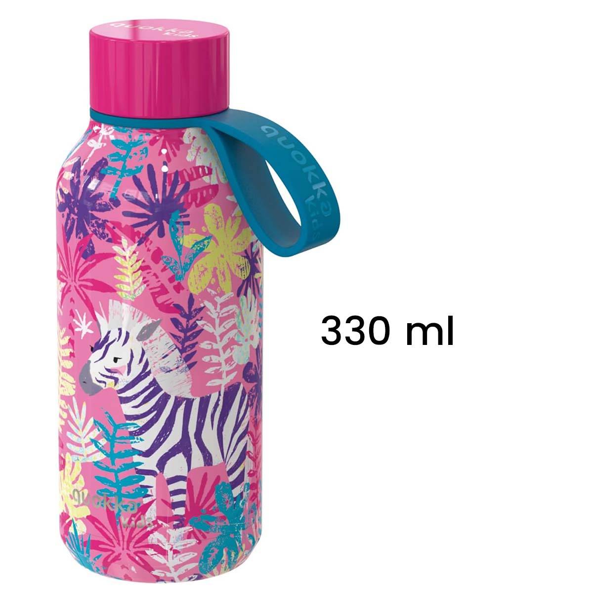 Bouteille Isotherme 330ml Modèle Solid Kids avec Sangle et Motif Zèbre-4