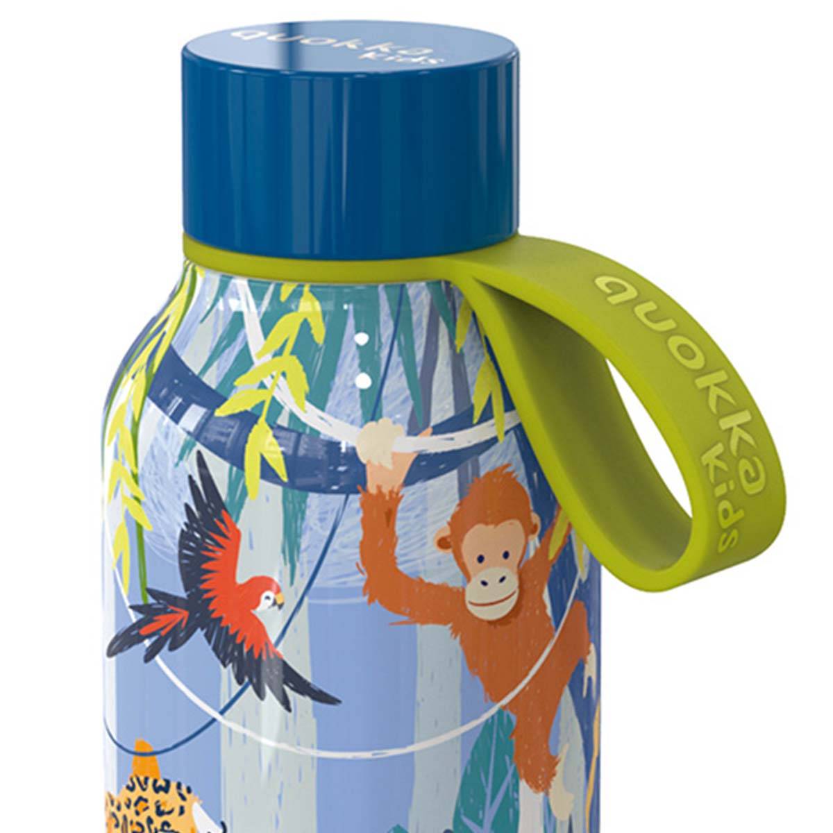 Bouteille Isotherme 330ml Modèle Solid Kids avec Sangle et Motif Jungle-0