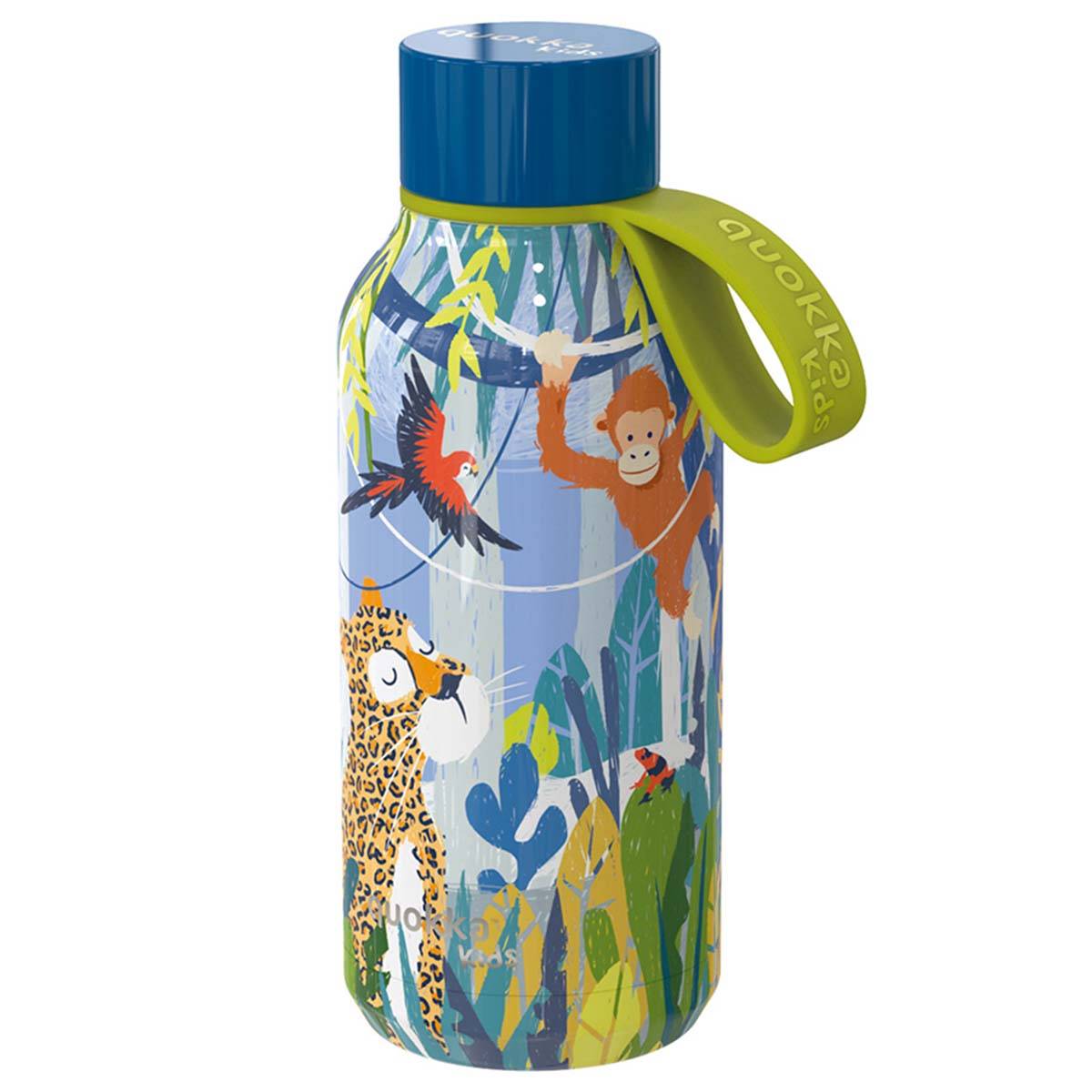 Bouteille Isotherme 330ml Modèle Solid Kids avec Sangle et Motif Jungle-1