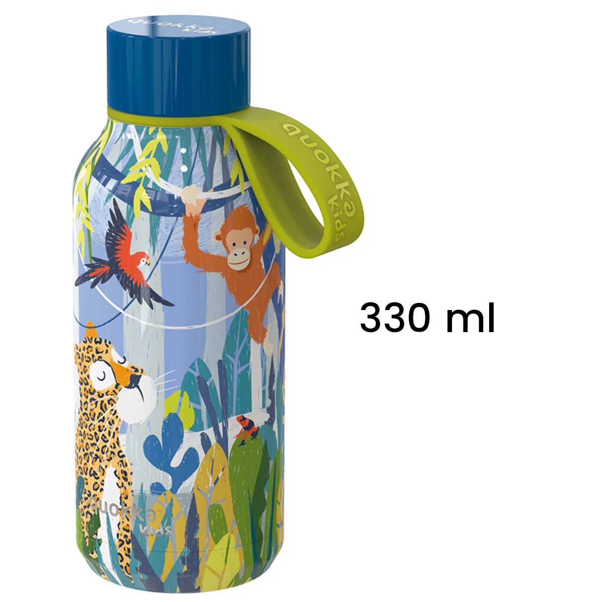 Bouteille Isotherme 330ml Modèle Solid Kids avec Sangle et Motif Jungle-4