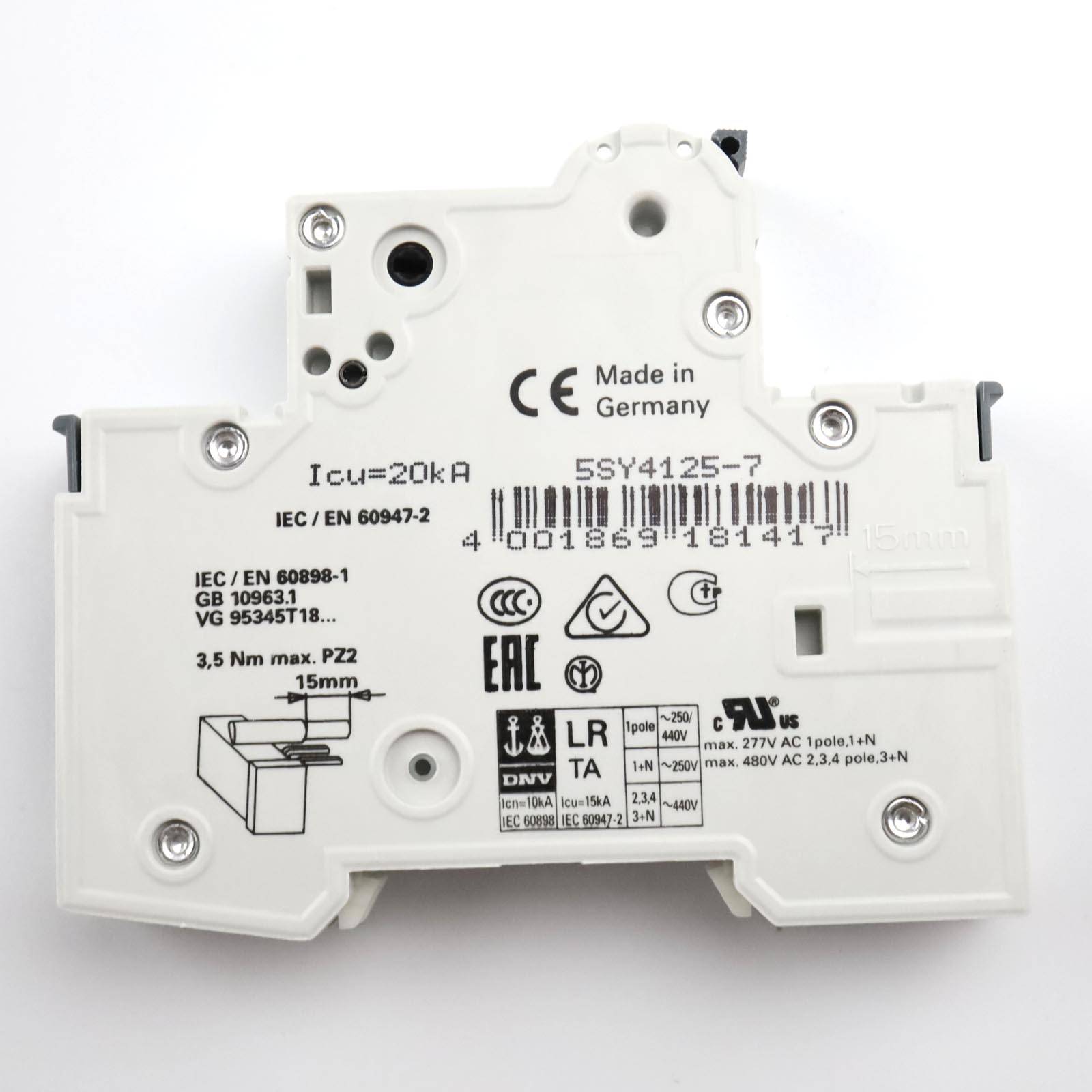 Siemens 5SY4125-7 - Disjoncteur 230/400V 10kA, unipolaire, C,-2