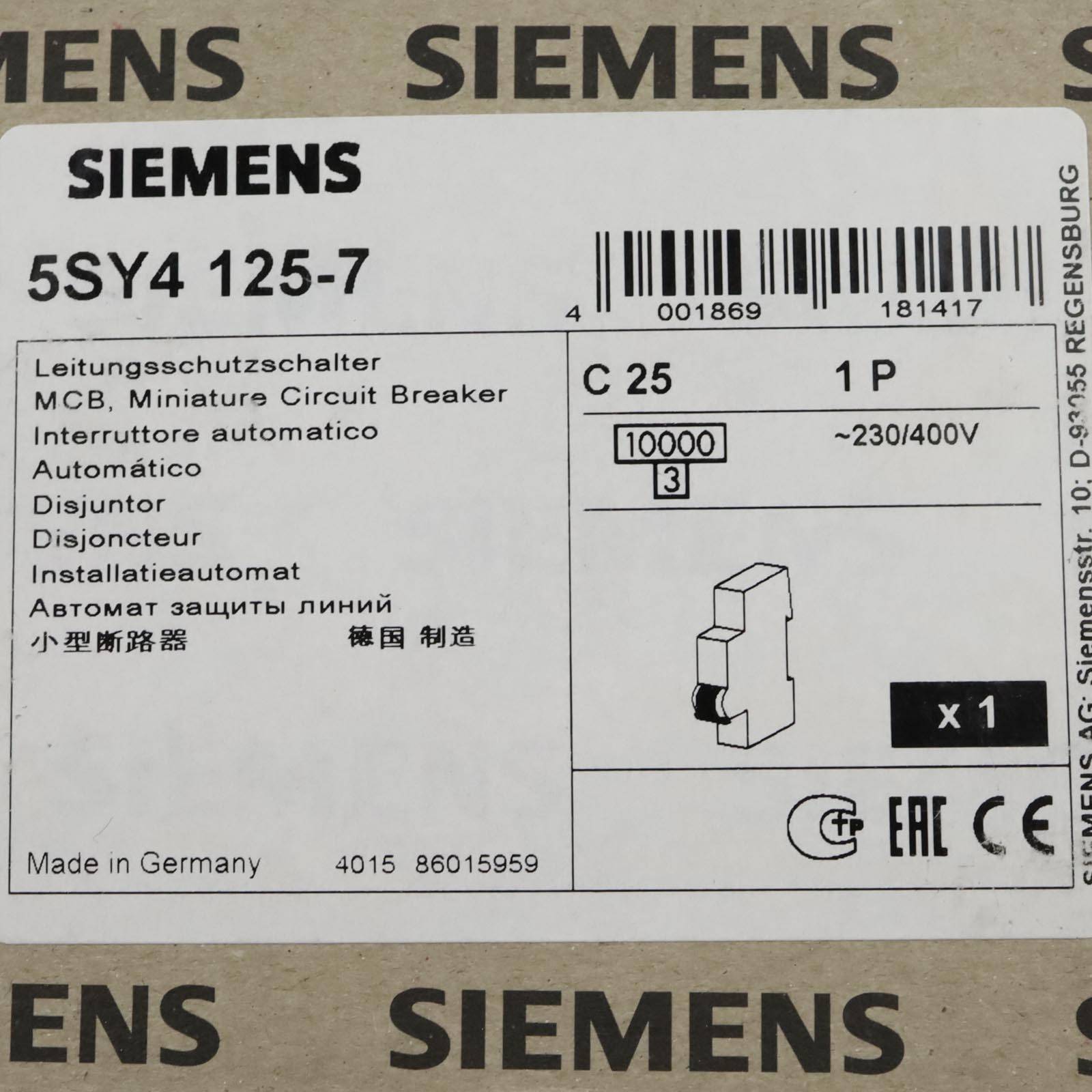 Siemens 5SY4125-7 - Disjoncteur 230/400V 10kA, unipolaire, C,-4