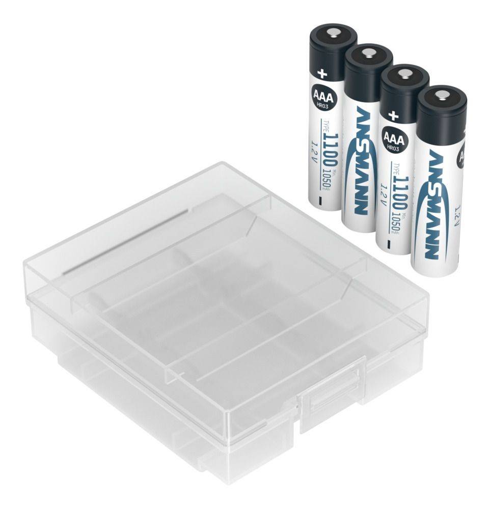 Batterie Ansmann NiMH Micro AAA type 1100, min. 1050 mAh, 1,2 V, pack de 4 avec boîtier de piles, parfaite pour une...-0