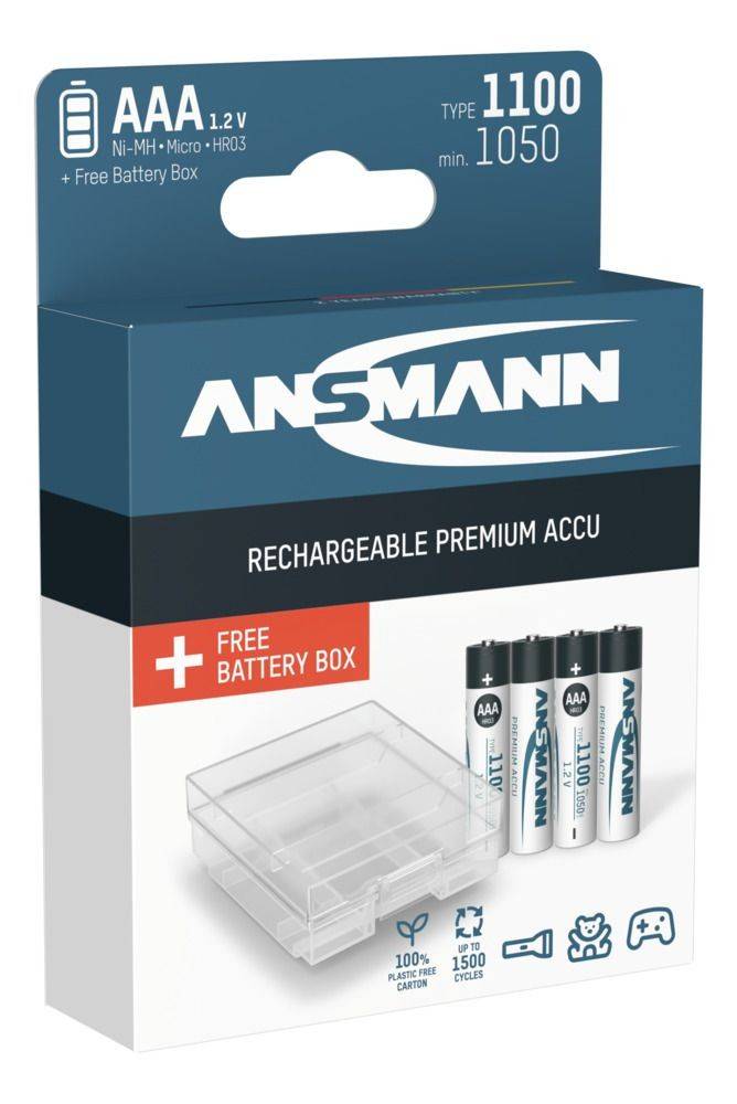 Batterie Ansmann NiMH Micro AAA type 1100, min. 1050 mAh, 1,2 V, pack de 4 avec boîtier de piles, parfaite pour une...-3