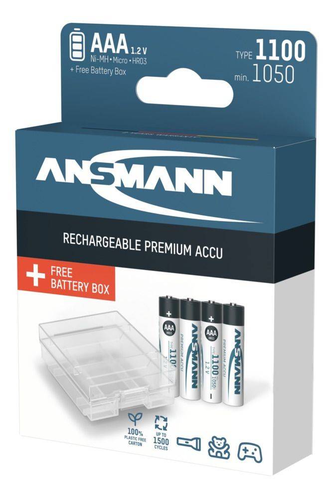 Batterie Ansmann NiMH Micro AAA type 1100, min. 1050 mAh, 1,2 V, pack de 4 avec boîtier de piles, parfaite pour une...-4