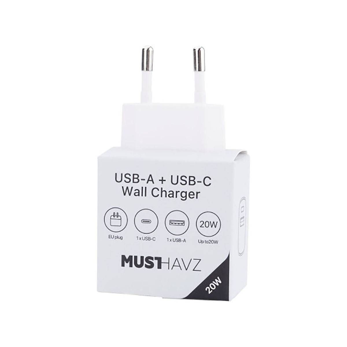 Chargeur Secteur Double Ports 20W USB-A et USB-C Rapide Compact-2