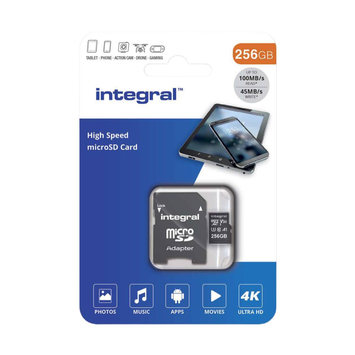 Carte Mémoire MicroSDHC/XC V30 UHS-I U3 Haute Vitesse 256GB-1