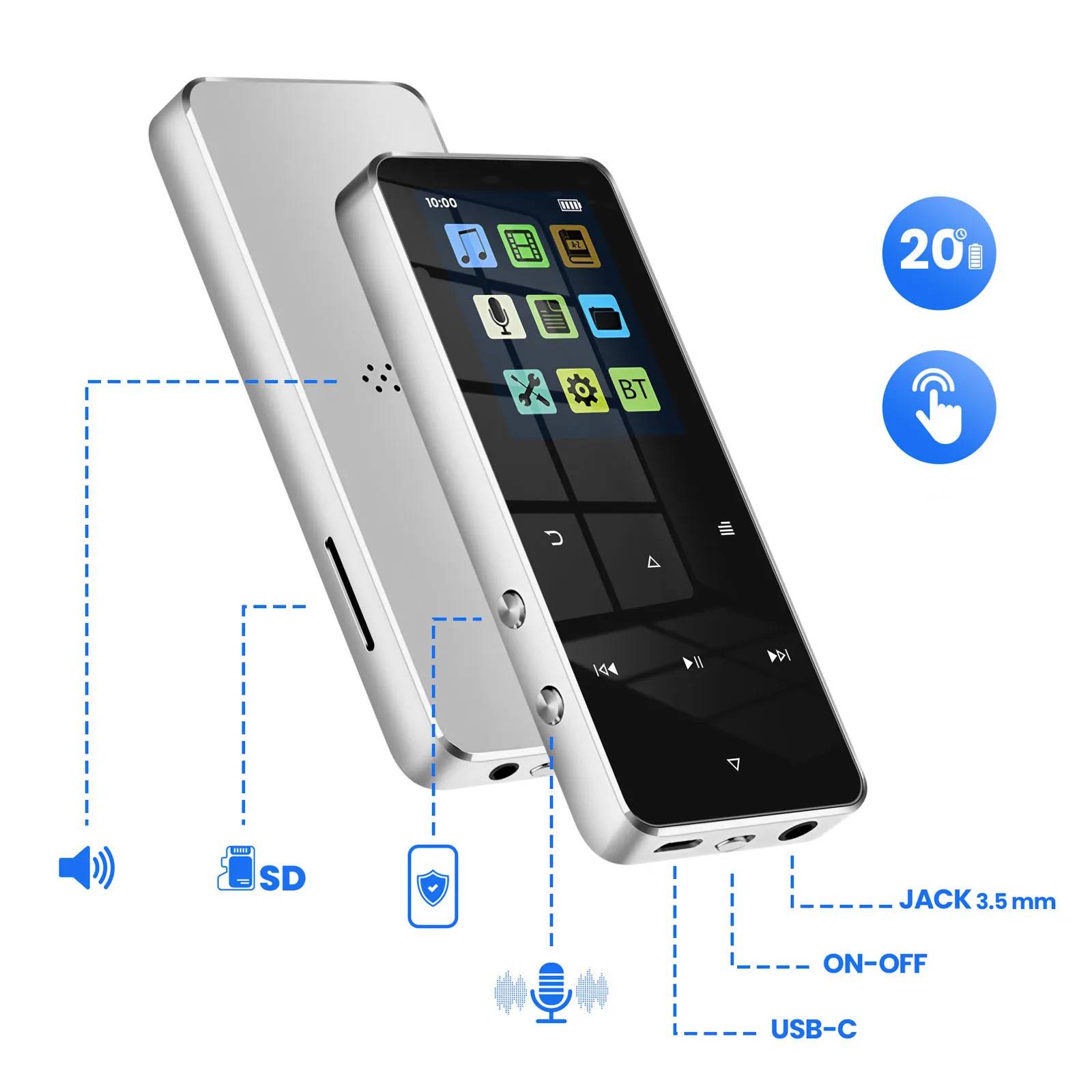 Lecteur MP3 Tactile Musique et Vidéo avec Bluetooth Autonomie 20h-4
