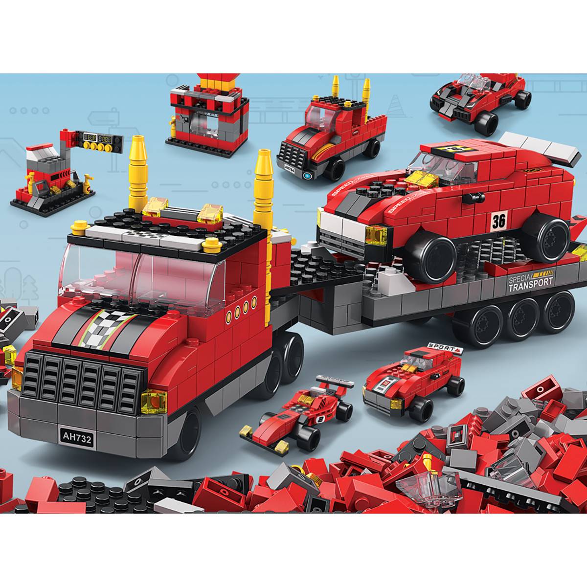 Jeu de Construction 6 en 1 Thème Racing 1000 Briques Assemblable-2