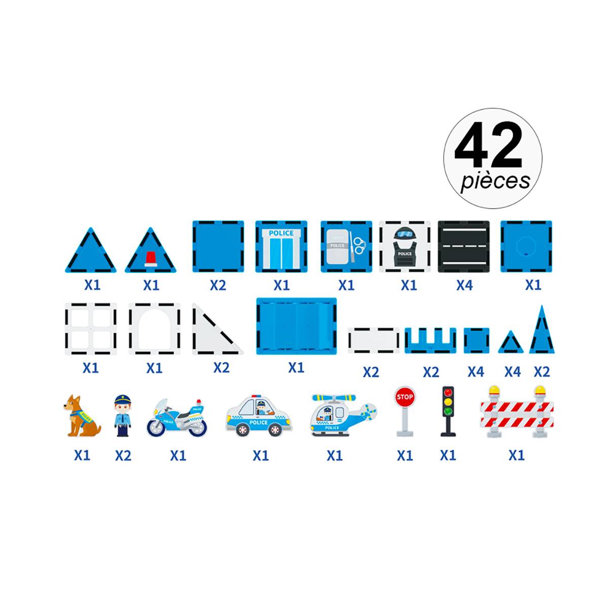Jeu Construction Magnétique pour Enfant Thème Police 42 pièces Solide-1