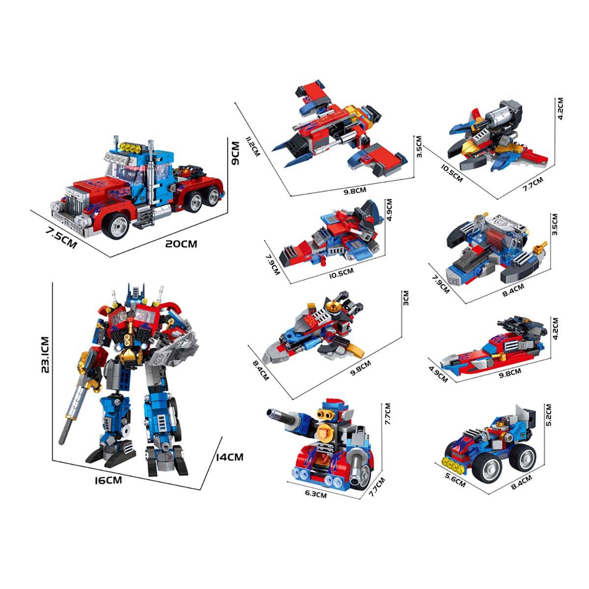 Jeu de Construction 10 en 1 Robot et Véhicules 725 Briques Assemblable-1