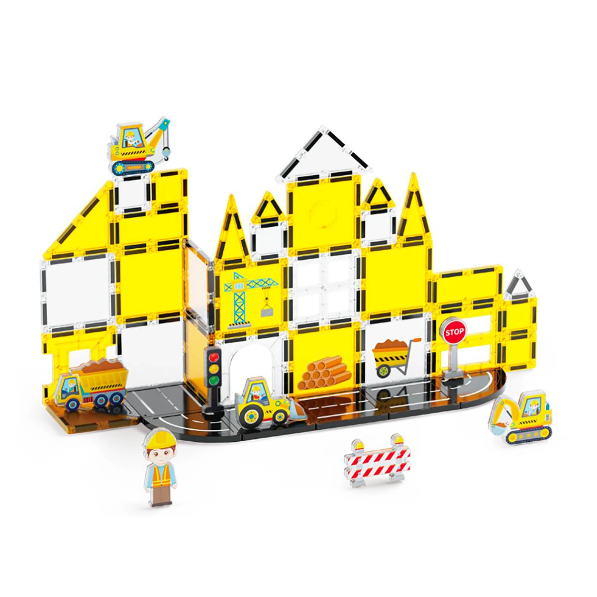 Jeu Construction Magnétique pour Enfant Thème Chantier 47 pièces Solide-0