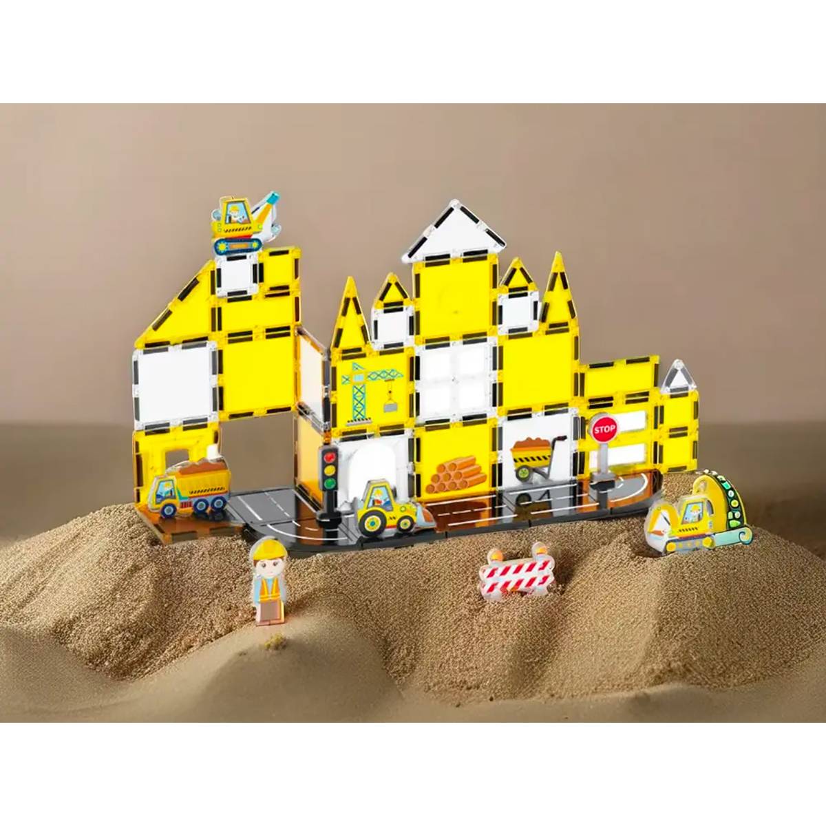Jeu Construction Magnétique pour Enfant Thème Chantier 47 pièces Solide-1